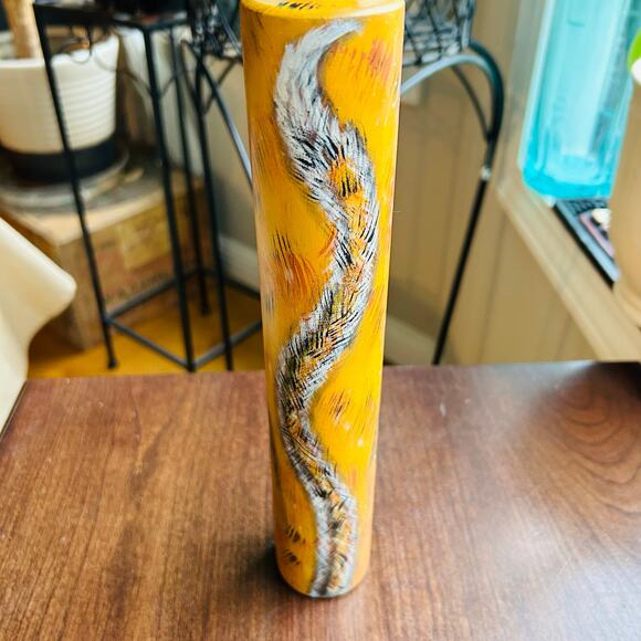 Vintage wooden rolling pen hand painted cat orange tabby kitty art decor signed - Picture 8 of 13